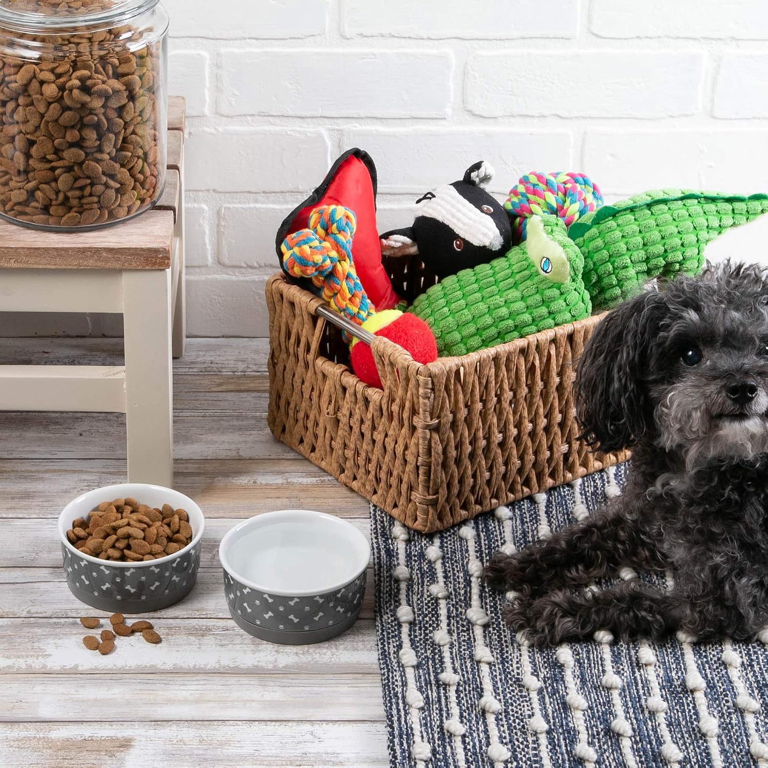 Bone Dry Ceramic Bone & Paw Pet Bowls, Dishwasher Safe, Small Set, 4.25x2, Gray, 2 Count