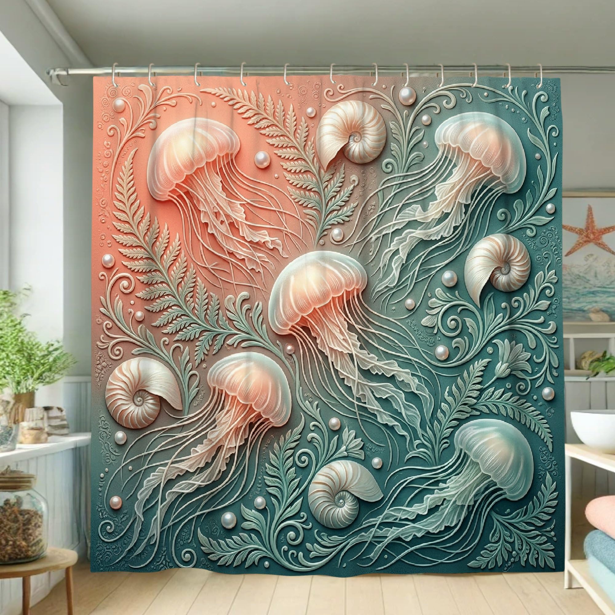 Rideau de douche bleu sarcelle pour décoration de salle de bain