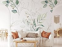 Vista 3 de Papel tapiz de hojas de eucalipto verde, ramas para despegar y pegar, calcomanía de pared botánica extraíble, acuarela floral, autoadhesivo