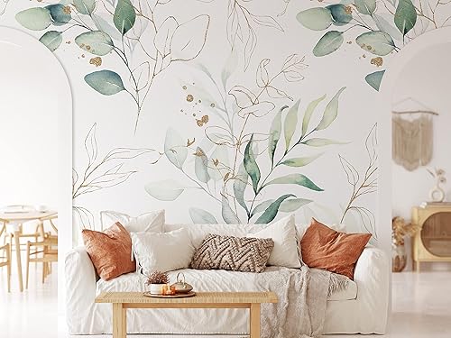 Miniatura 3 de Papel tapiz de hojas de eucalipto verde, ramas para despegar y pegar, calcomanía de pared botánica extraíble, acuarela floral, autoadhesivo,
