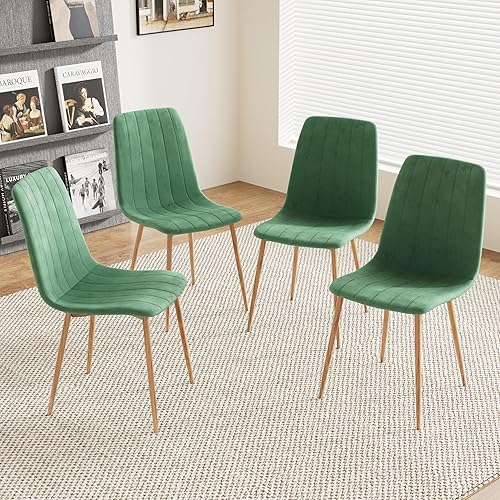 Miniatura 2 de Juego de 4 sillas de comedor, modernas sillas de cocina y comedor, silla ergonómica de terciopelo para comedor, asiento acolchado tapizado y patas