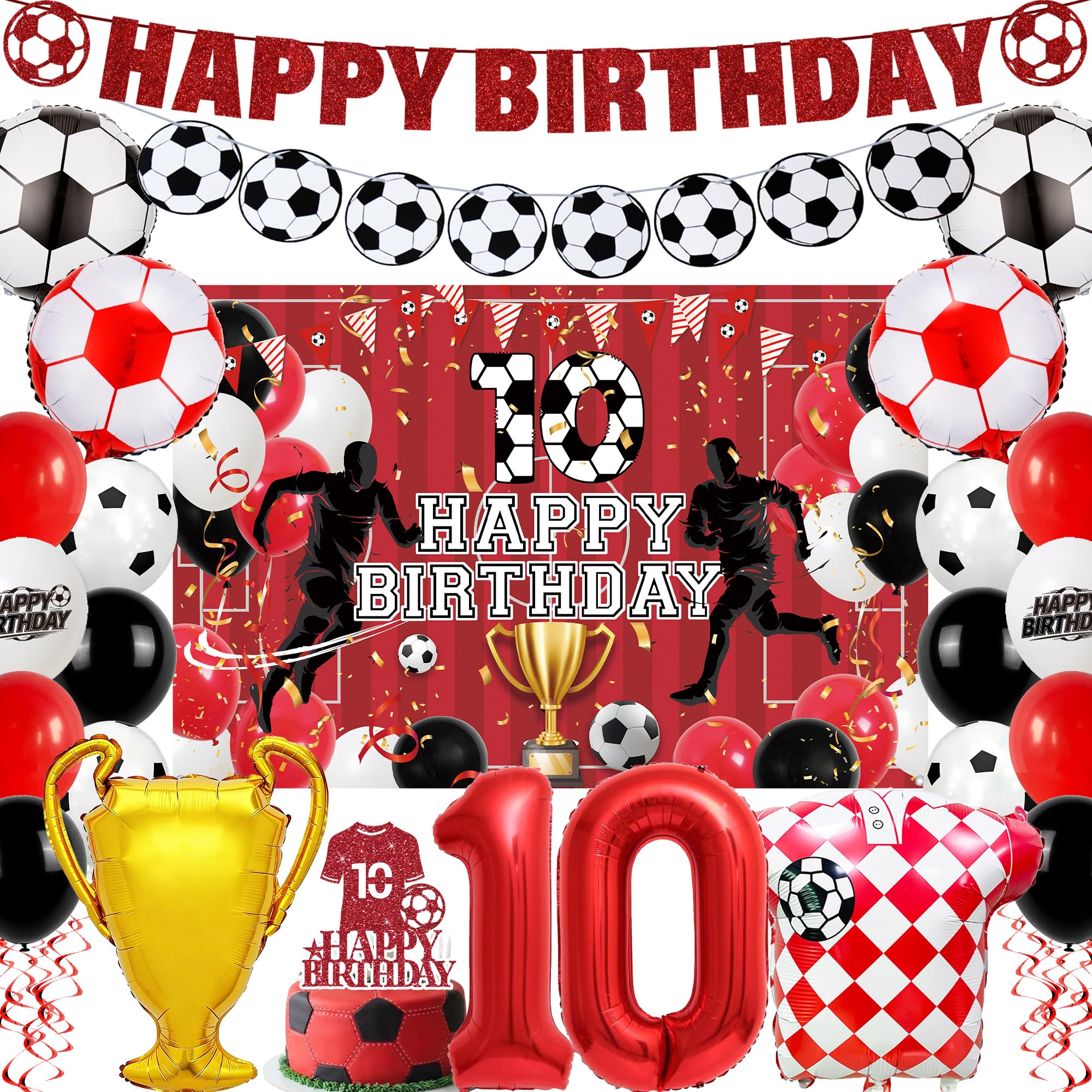 Football 10th Birthday Decorations, Happy Birthday Banner and Balloons