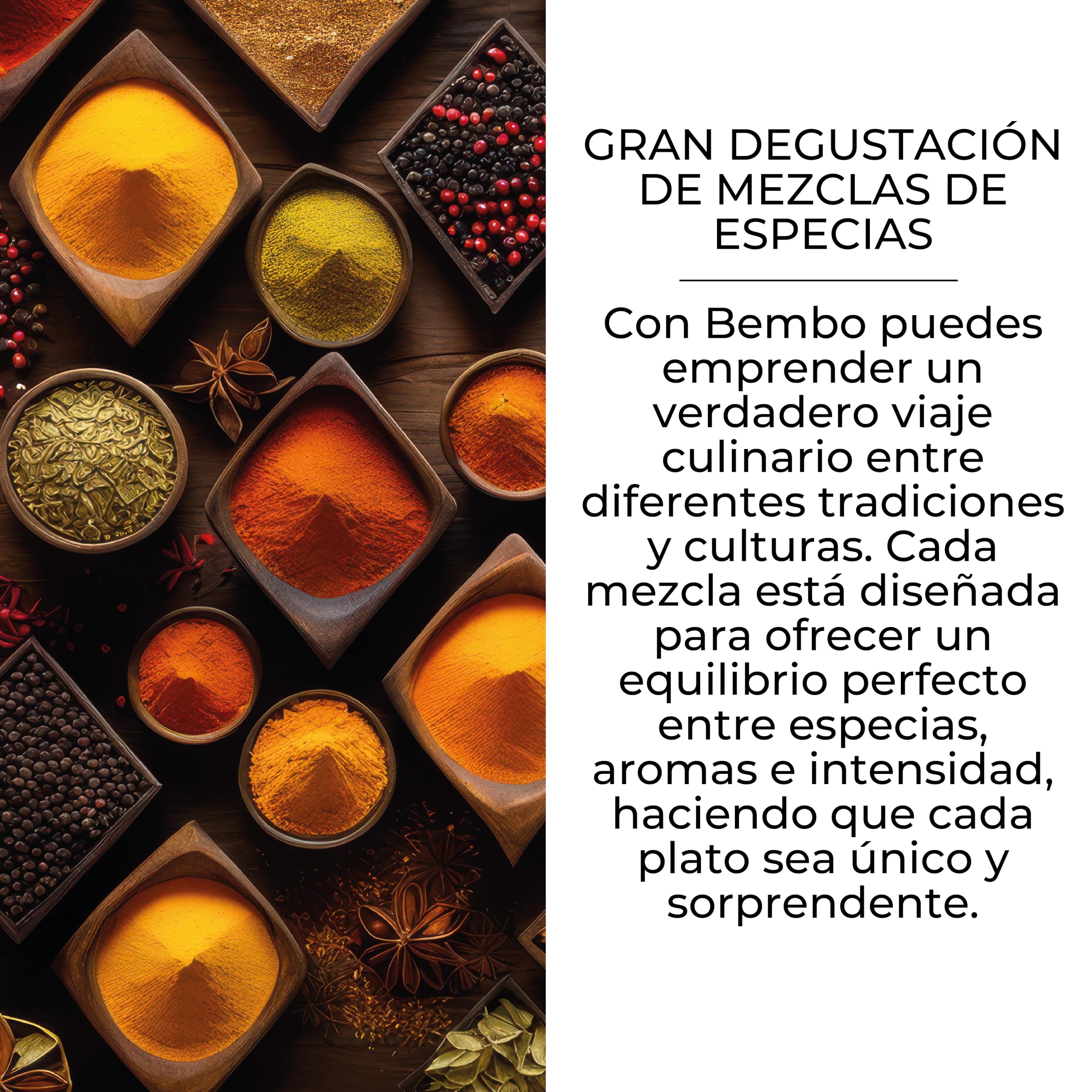 Bembo Set Regalo con 15 Mezclas de Especias – Colección Degustación | 15 mezclas de especias para observar, oler, probar y comparar. Un viaje sensorial por los sabores del mundo.