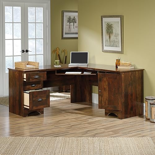 Miniatura 4 de Sauder Harbor View escritorio esquinero para computadora con acabado Curado Cherry Antiqued Paint Finish, Curado Cherry Finish, Salt Oak Finish