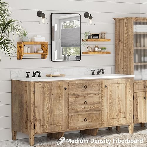 Miniatura 5 de QEEIG Estantes flotantes de baño para pared, estante sobre papel higiénico de 16 pulgadas, juego de 3, marrón rústico (028-40BN3)