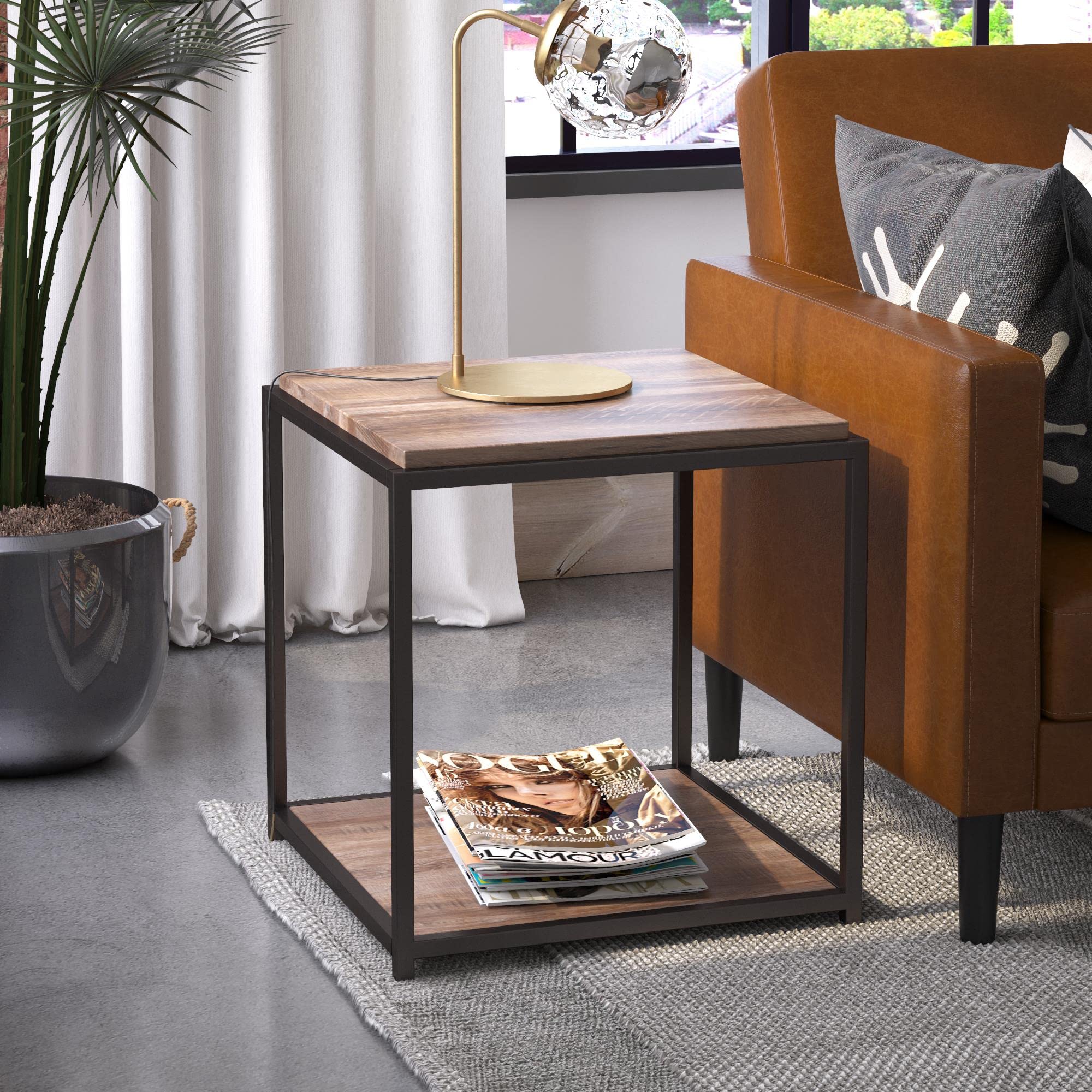 DHP Furniture Quincy End & Side Table, Weathered Oak Look