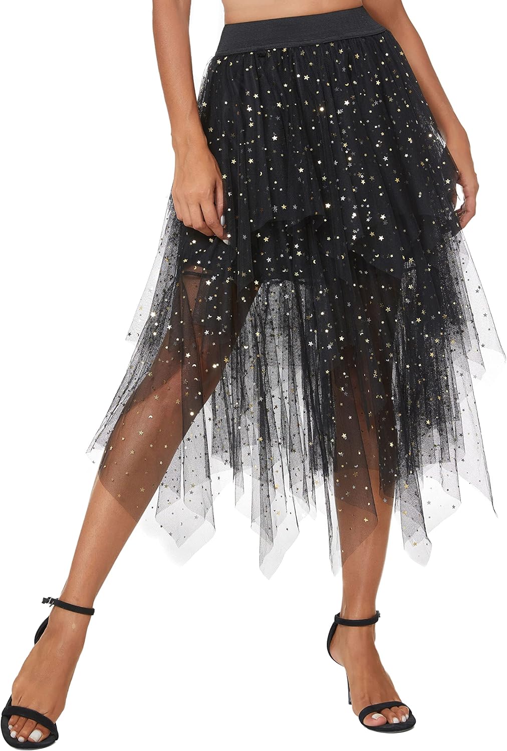 Urban CoCo Women's A-Line Mesh Tutu Skirt Fluffy Layered Tulle Midi Long Skirts with Elastic Waist - Image 2