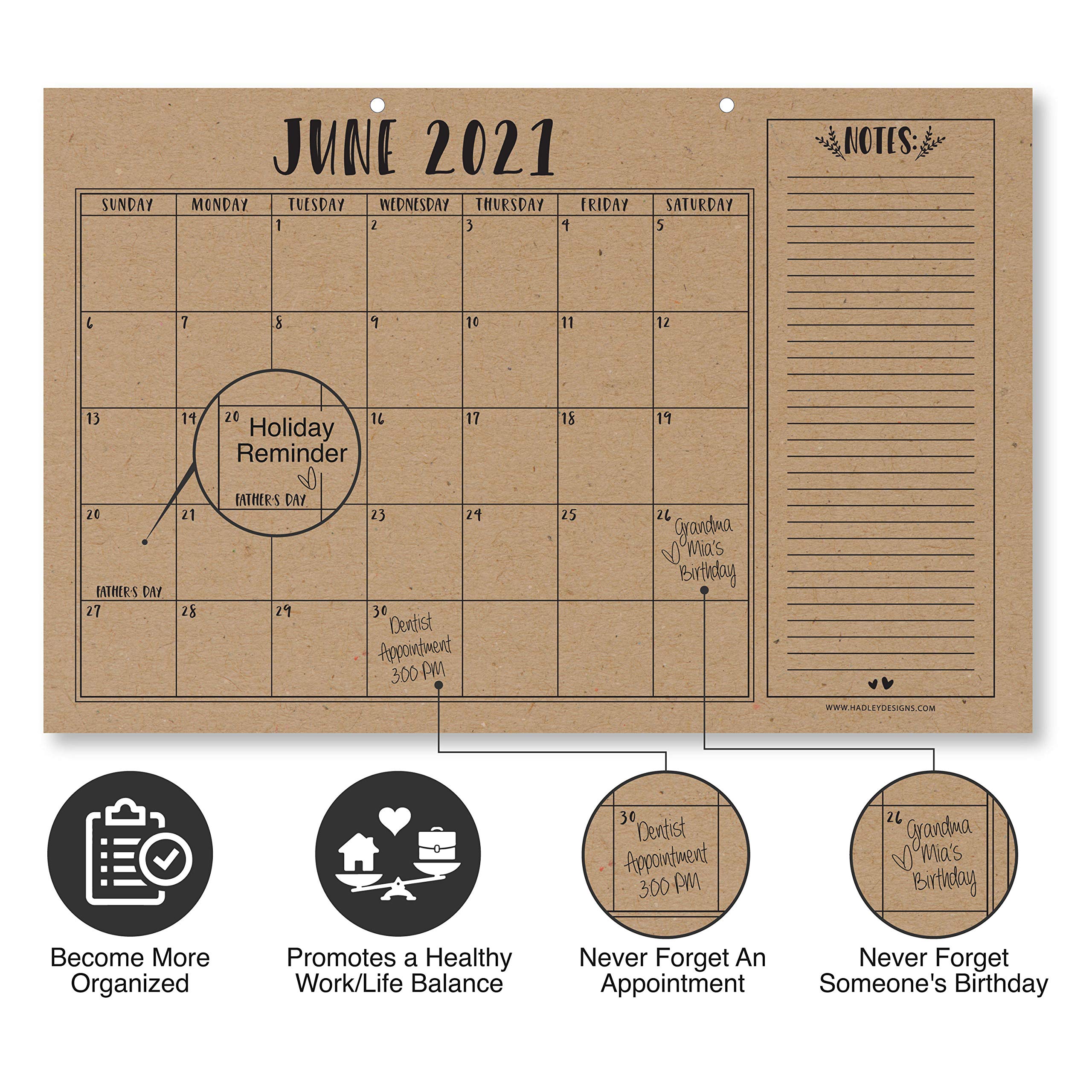 Rustic Kraft 20212022 Desk Calendar, Large Monthly Wall Planner, 18