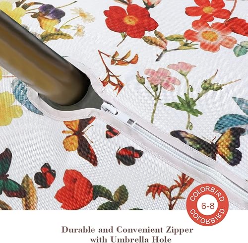 Miniatura 4 de ColorBird Mantel para exteriores con agujero para paraguas, mantel redondo de 60 pulgadas, impermeable, con cremallera, mantel de flores de bosemia