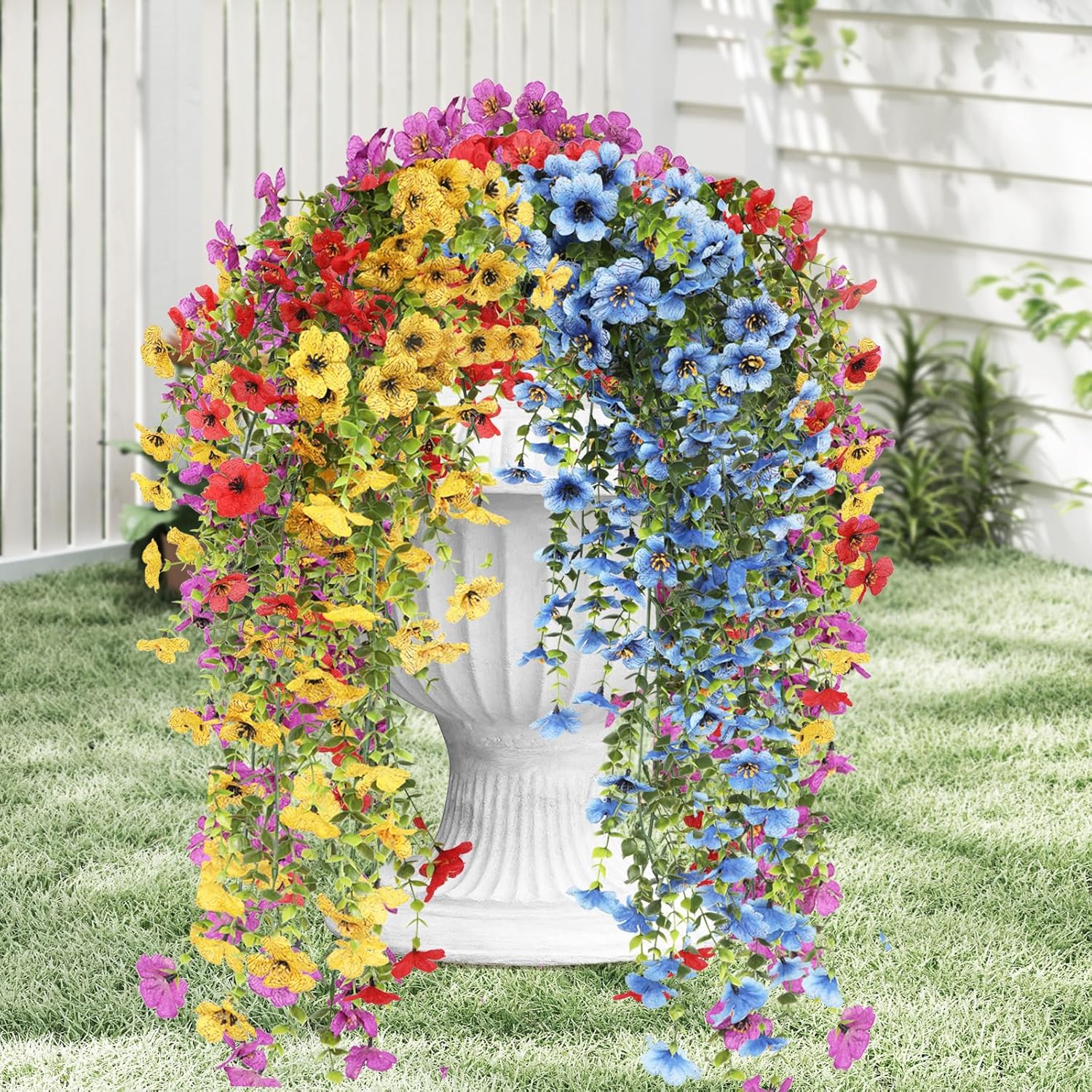 Artificial Hanging Flowers for Outdoors, 8 Pcs Fake Plant for Spring Summer Decoration, UV Resistant Realistic Silk Faux Flowers Outside Indoor Planter Porch Patio Balcony Yard Decor