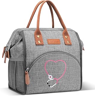 Nurse Gifts for Women - Embroidered Nurse Lunch Bag for Work, Large Capacity Wide-Open Lunch Box Insulated Reusable Lunch Tote Cooler Bag, Practical Nurse Accessories for Daily Use, Grey