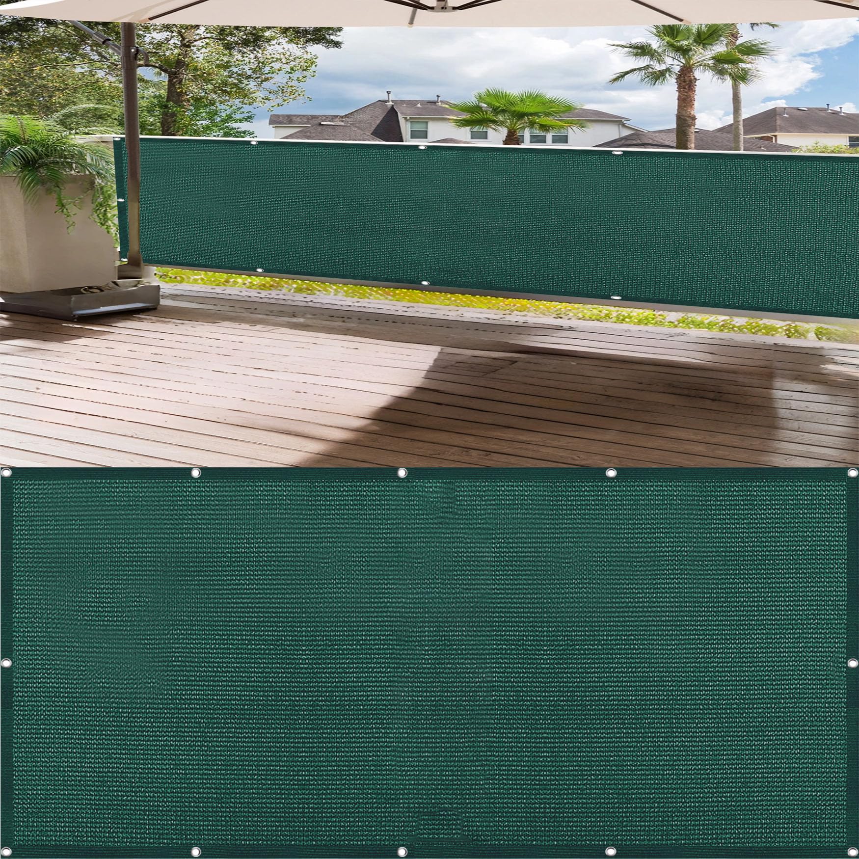 Osłona Ogrodowa 110 x 850 cm Oddychająca Przeciwwiatrowa I Przeciwkurzowa Osłona Poręczy Balkonowej Z Opaskami Kablowymi I Liną Na Taras, Podwórko, Balkon, Zielony