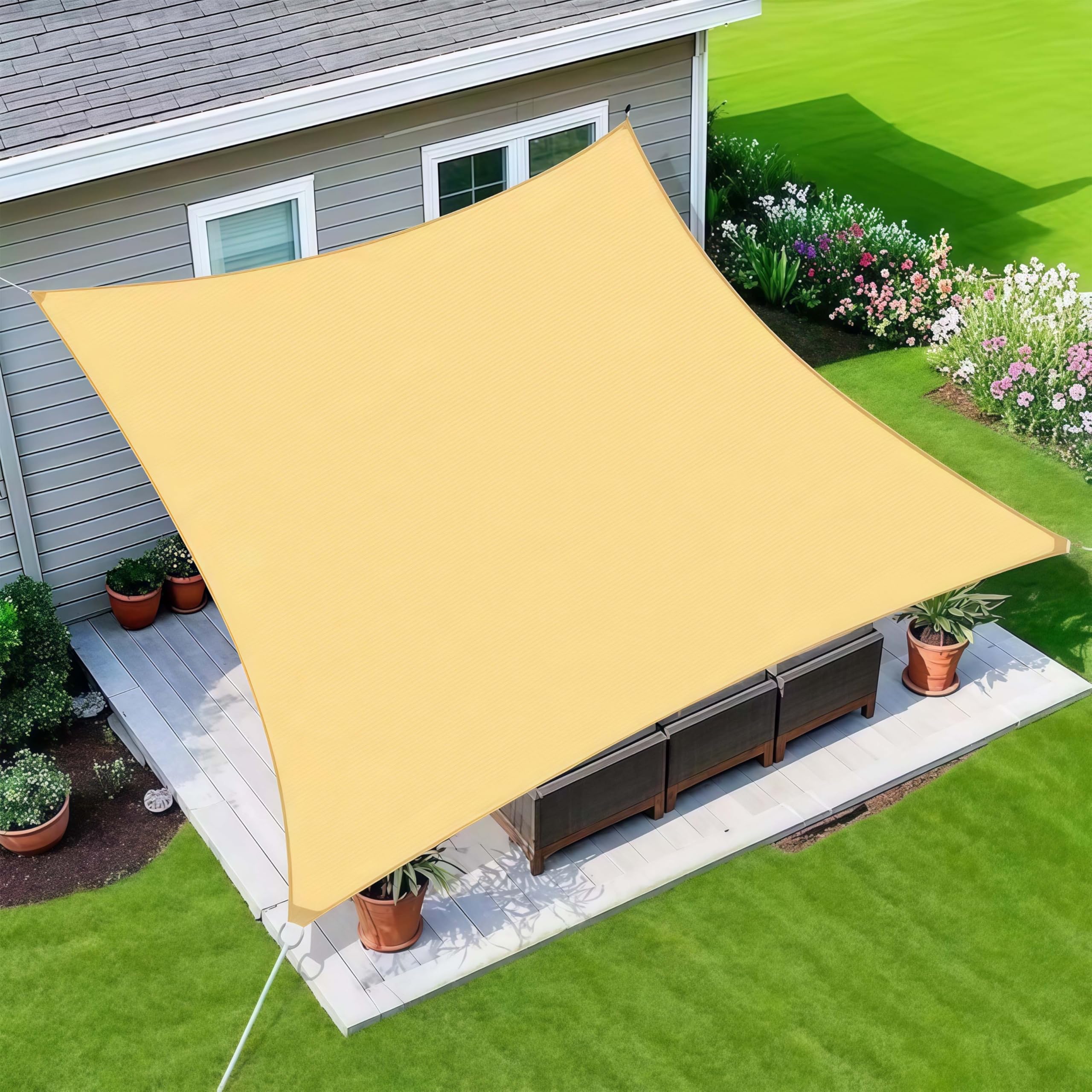 Toldo parasol exterior transpirable con protección UV del 95% y cuerdas para jardín