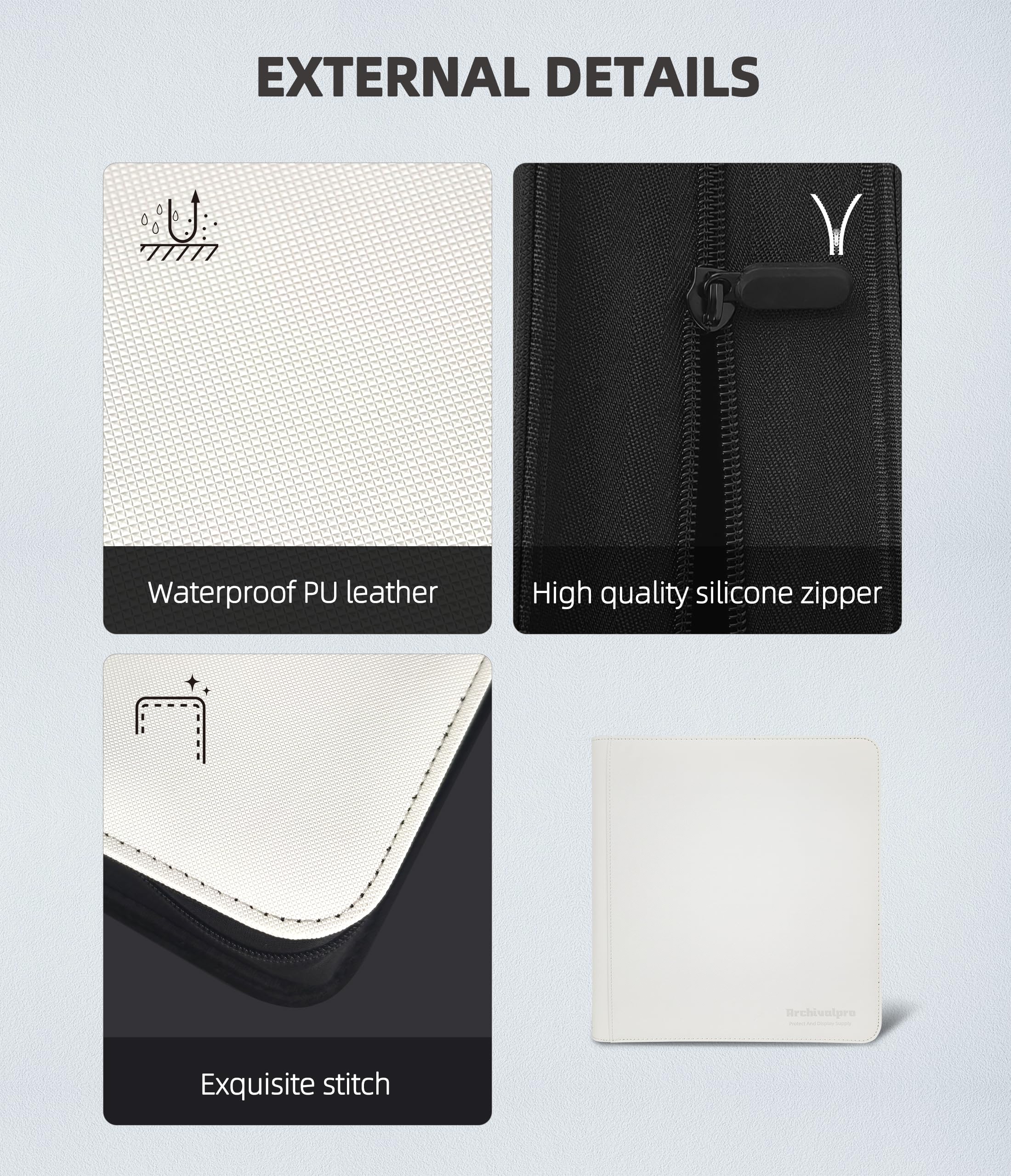 Archivalpro 12 Pockets Premium Card Binder 480 Cards Trading Card Binders Side Load Card Storage Display Album(12 Pocket 480 Card Slot,White) - Image 3