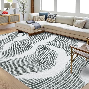 Rug Washable Area Rug 5x7 Rug Modern Rug Low Pile Rug Office Rug Soft Bedroom Rug Non Shedding Living Room Rug, Grey