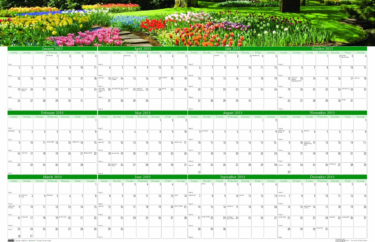 House of Doolittle Earthscapes Waterfalls Gardens Write-On/Wipe-Off Wall Planner, January 2015 to December 2015, 24 x 37 Inches, Recycled (HOD394)