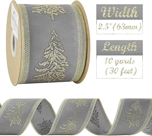 Miniatura 8 de HUIHUANG Cinta de terciopelo de Navidad con alambre azul marino y plateado con purpurina para árbol, fabricación de lazos, corona, envoltura de