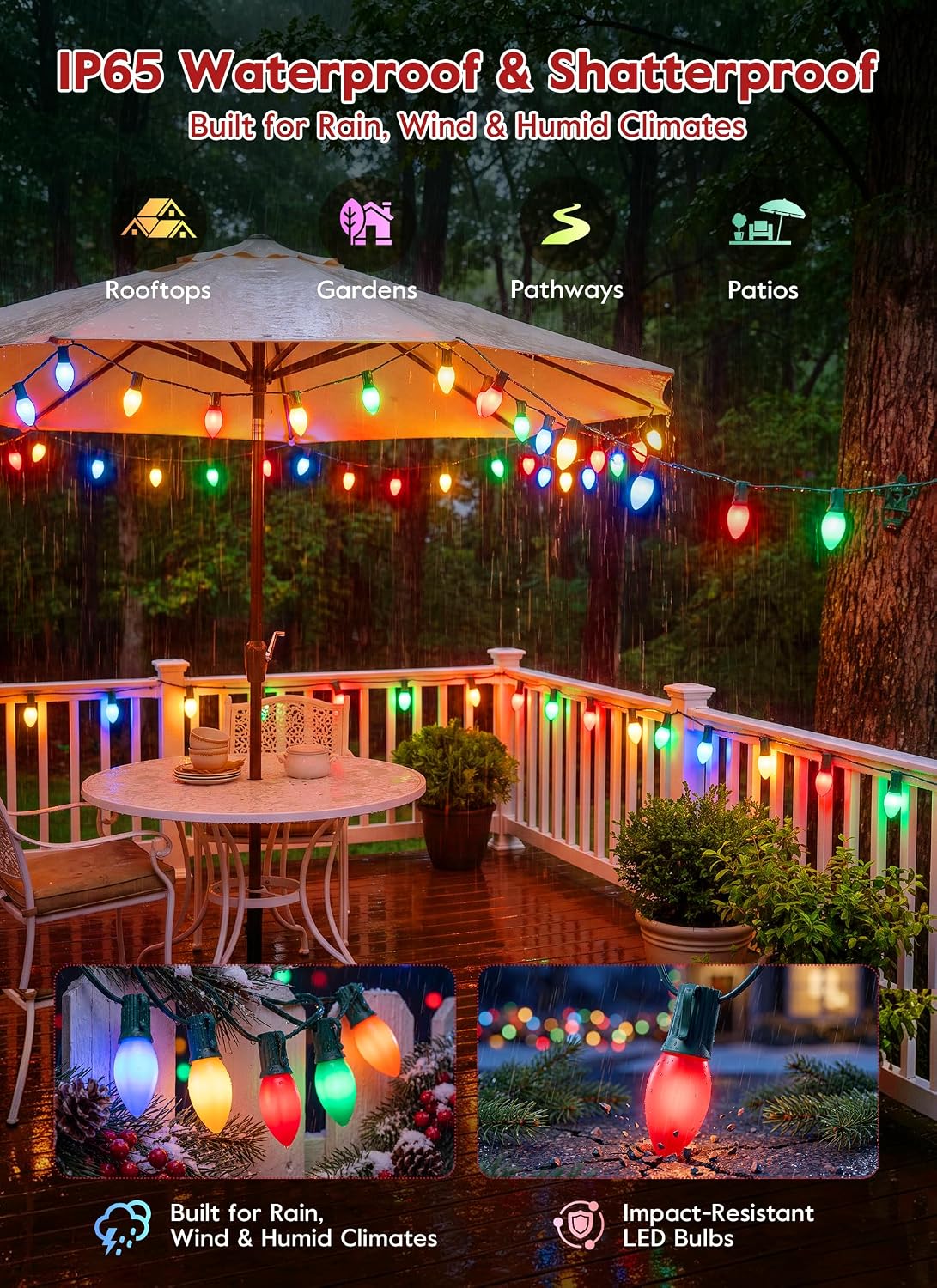50 FT C9 Christmas Lights, 50 Multicolor LEDs, Waterproof Connectable image 5