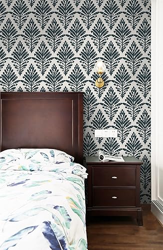 Miniatura 2 de Yasinet Papel tapiz moderno para despegar y pegar, papel de contacto bohemio blanco y verde oscuro, papel tapiz de hojas autoadhesivo, extraíble,
