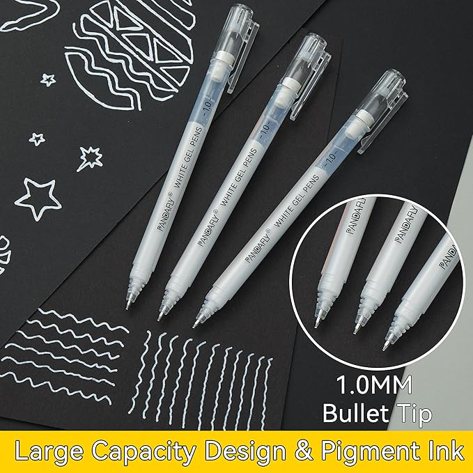 Bolígrafos de gel blancos PANDAFLY, 10 unidades, punta extra fina 1 mm miniatura 3