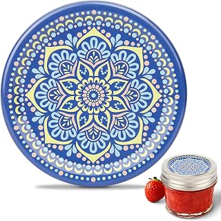 48 Pcs Regular Mouth Canning Lids 70MM for Mason Jars, Leakproof Button-Free Canning Jar Lids for Food, Jam, Fruits & DIY Decor, Blue Pattern Style