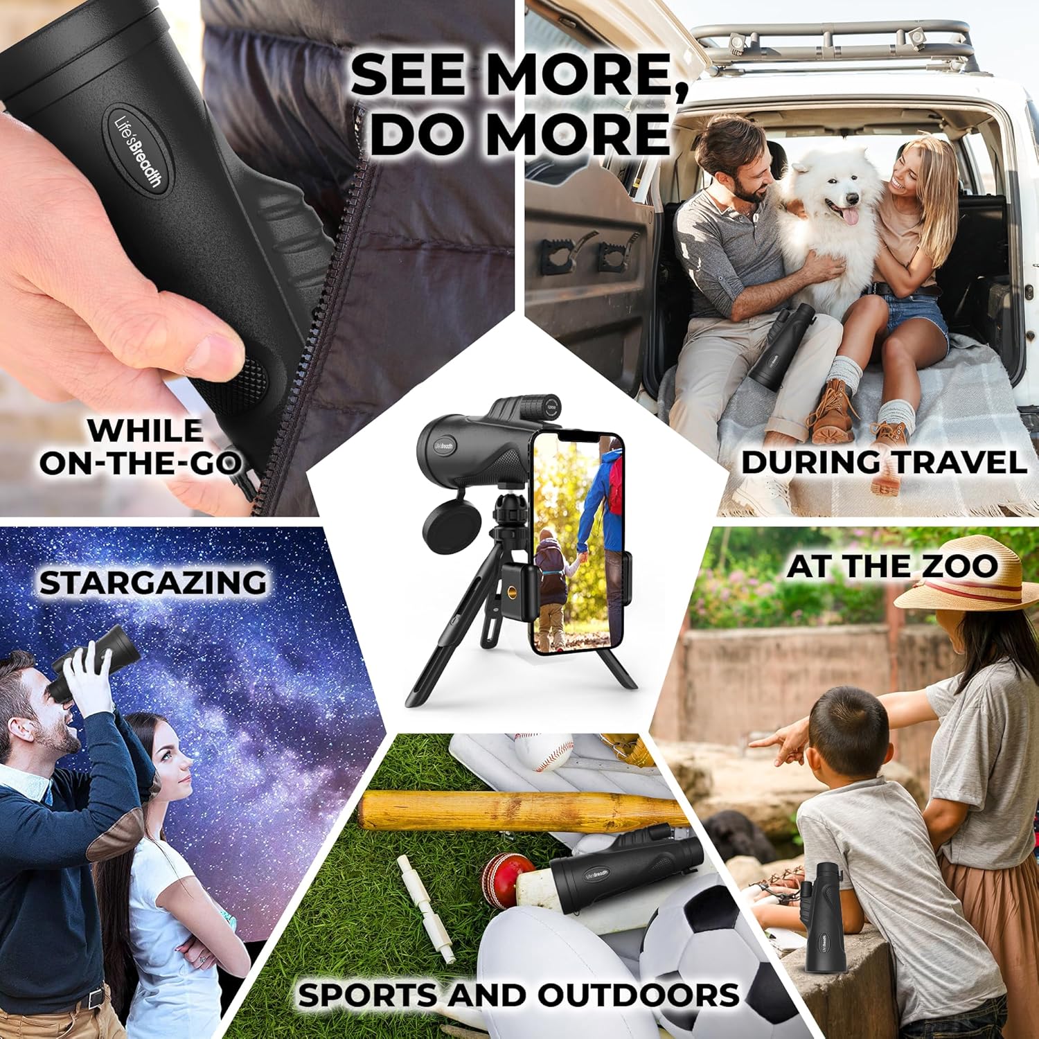 12x52 Monocular Telescope with Smartphone Adapter and Upgraded Tripod, HD Handheld Telescope - High Powered Monocular Scope for Adults - Birdwatching - Gifts for Men Him Dad Husband Boyfriend (Black)