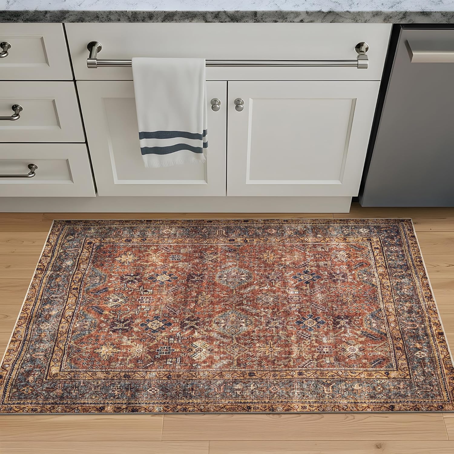 Bloom Rugs Washable Non-Slip 3' x 5' Rug - Terracotta/Mustard Traditional Area Rug for Living Room, Bedroom, Dining Room, and Kitchen - Exact Size: 3' x 5' - Image 2