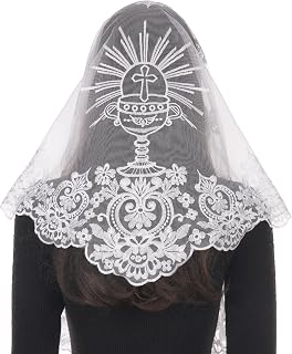 Catholic Mantilla Veil for Women Mass, Camellia Floral Lace Chalice Chapel Veils, Head Covering for Church Wedding