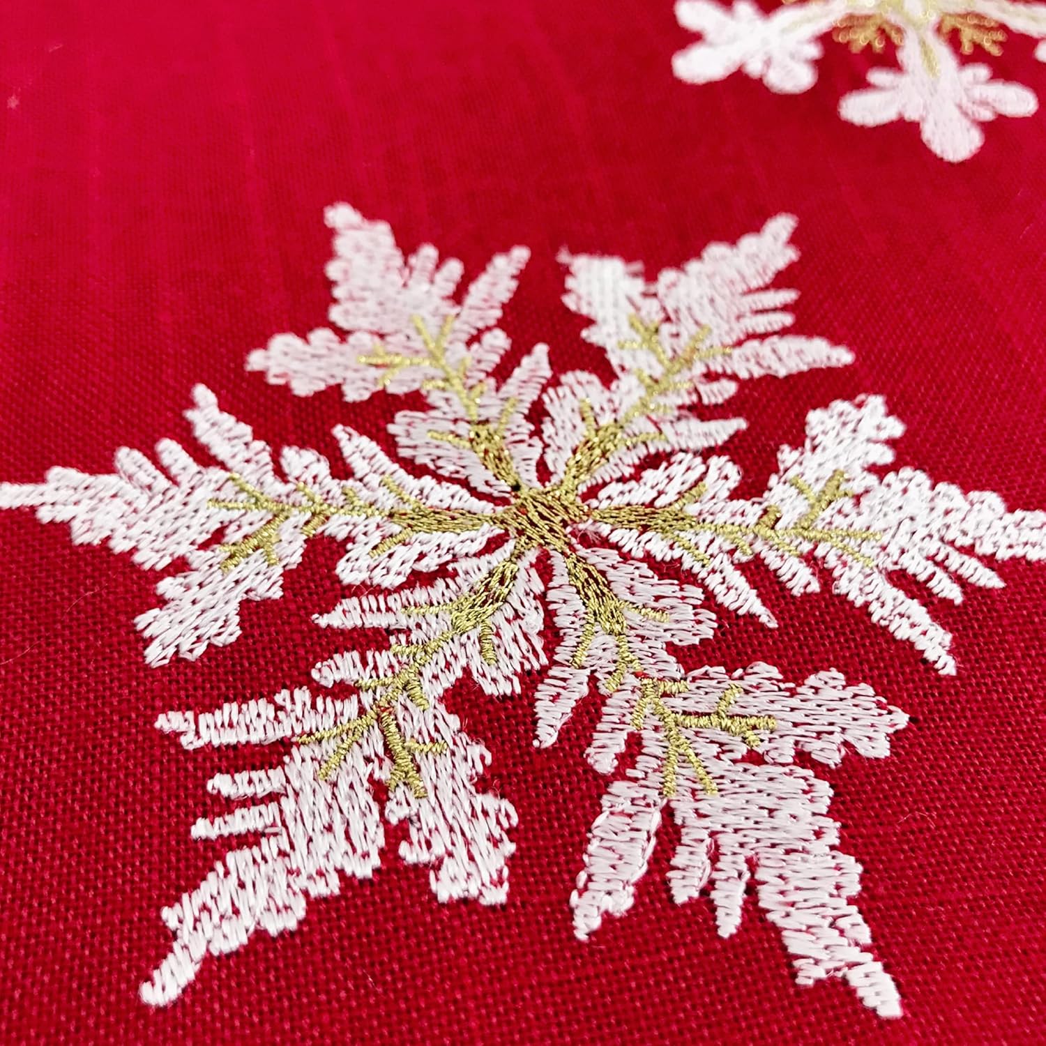 Christmas Table Cloth Cover Decor 100% Polyester Embroidery Xmas Washable Dustproof 52 x 52 Inch Winter Snowflake Burgundy Home Decor Kitchen Table Farmhouse Holiday Birthday Party Wedding