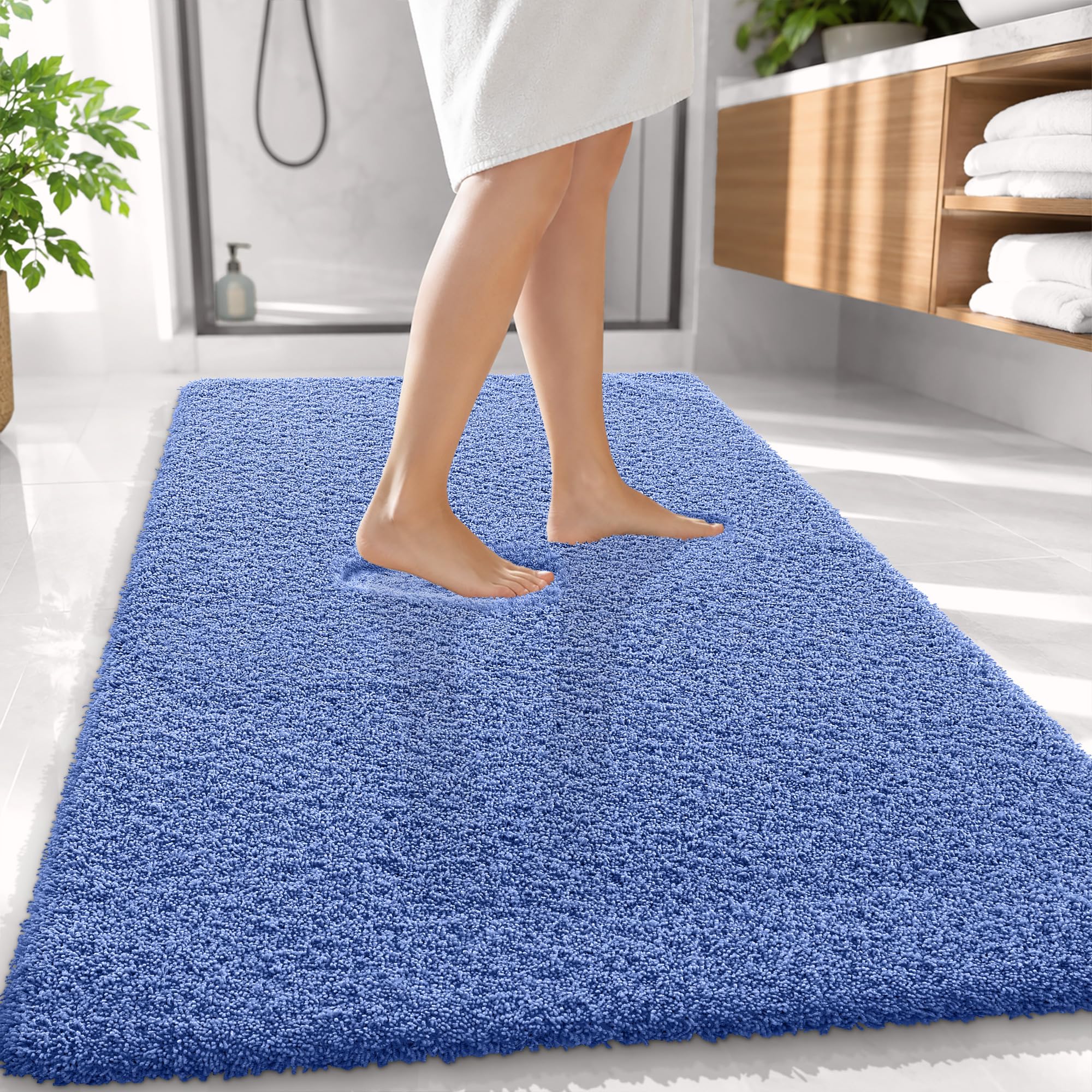 OLANLY Microfiber Large Bathroom Rugs 59x35, Soft Bath Mat, Cornflower Blue