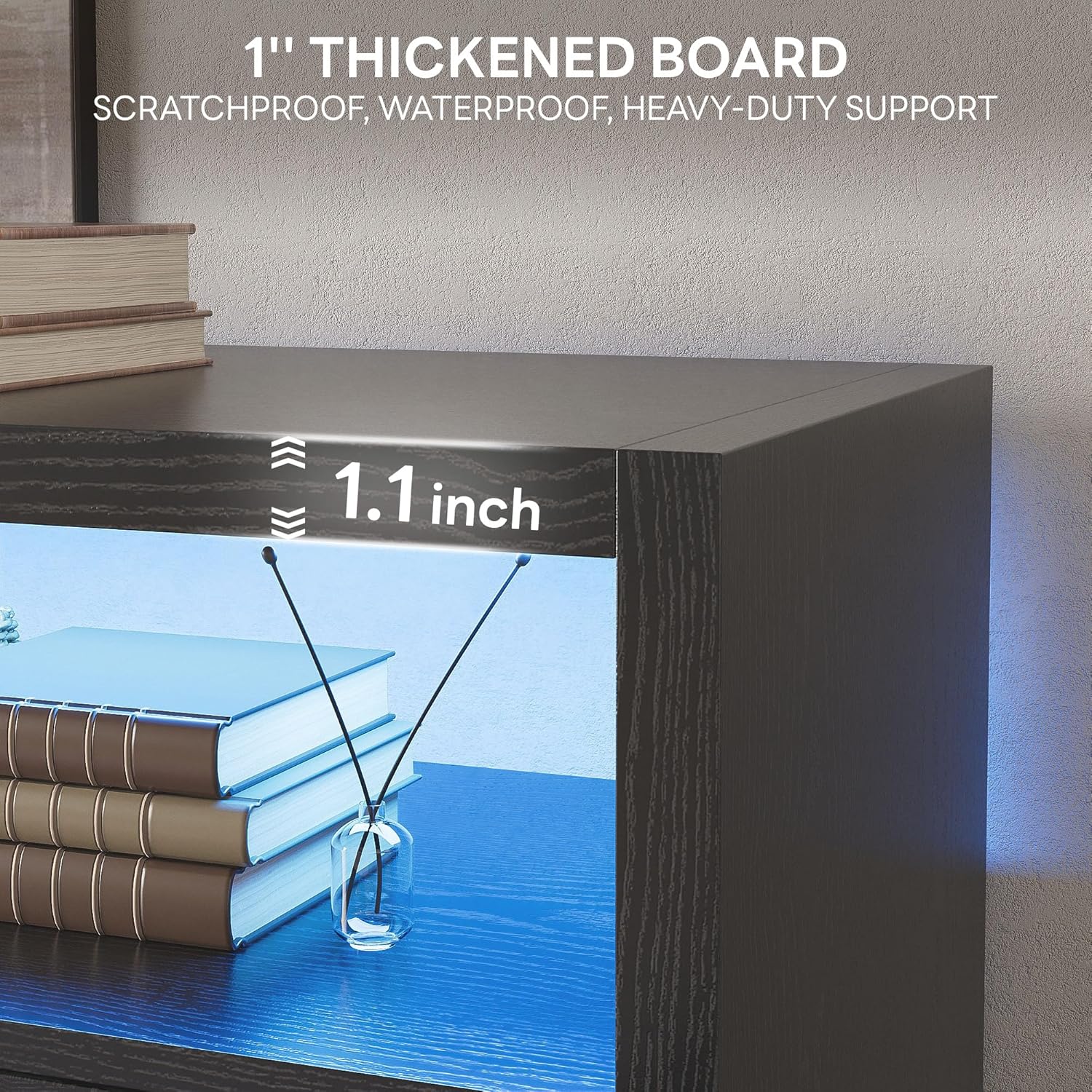 LIKIMIO Premium Black TV Stand with 1" Thick Top for 65" TV, Modern TV Console with LED Lights, Charging Station & Storage, High-End Entertainment Center for Living Room and Bedroom - Image 3