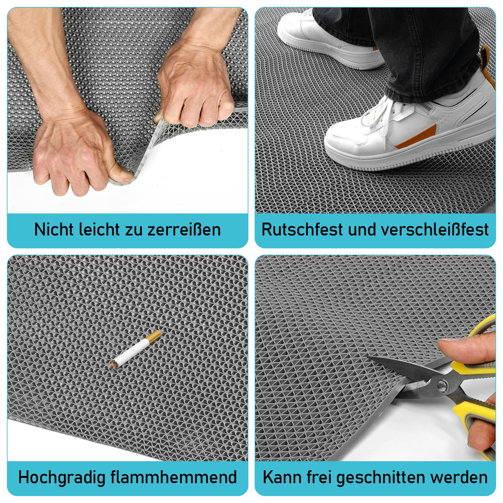 Tapis de sol de drainage en maille PVC - 90 x 200 cm - Antidérapant - Pour salle de bain et douche - Épaisseur : 6 mm - Densité accrue - Gris - Pour zone humide, piscine, buanderie
