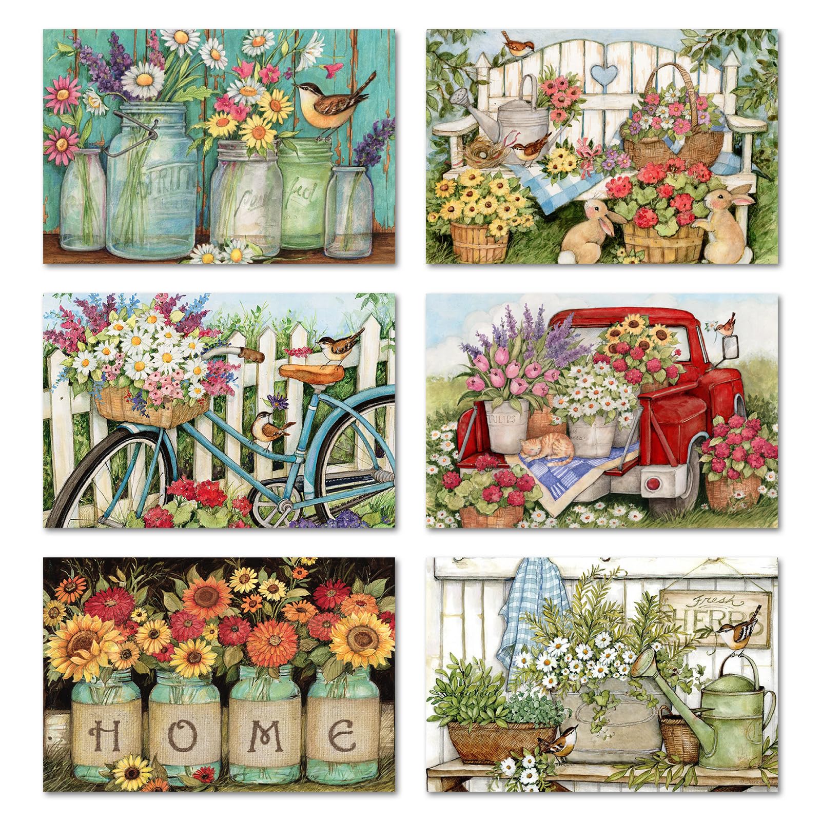 Whaline 36 Pack Spring Farmhouse Greeting Cards Bulk Colorful Flowers Blank Note Cards with Envelopes Matching Seal Stickers for Home Office Business,