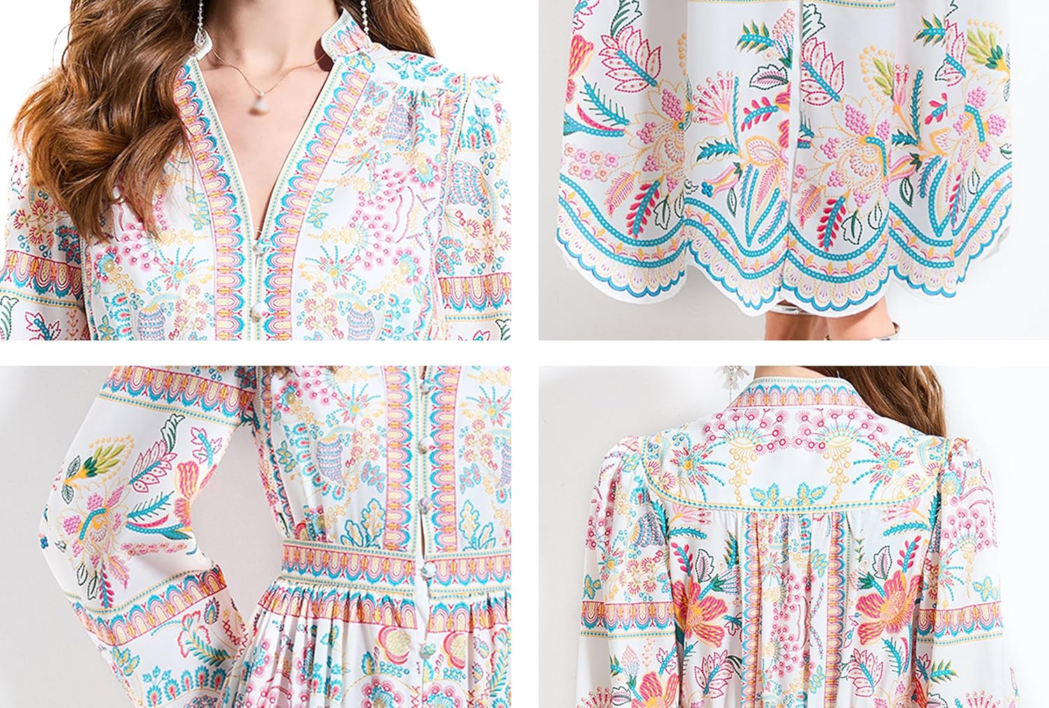 LAI MENG FIVE CATS Women's Casual Floral Print V-Neck Button up Slit Maxi Dress - Image 6