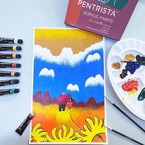 Miniatura 10 de Kit de pintura acrílica para adultos, 48 colores intensos, calidad artística + 3 pinceles + paleta, juego de pintura artesanal para lienzo, madera,