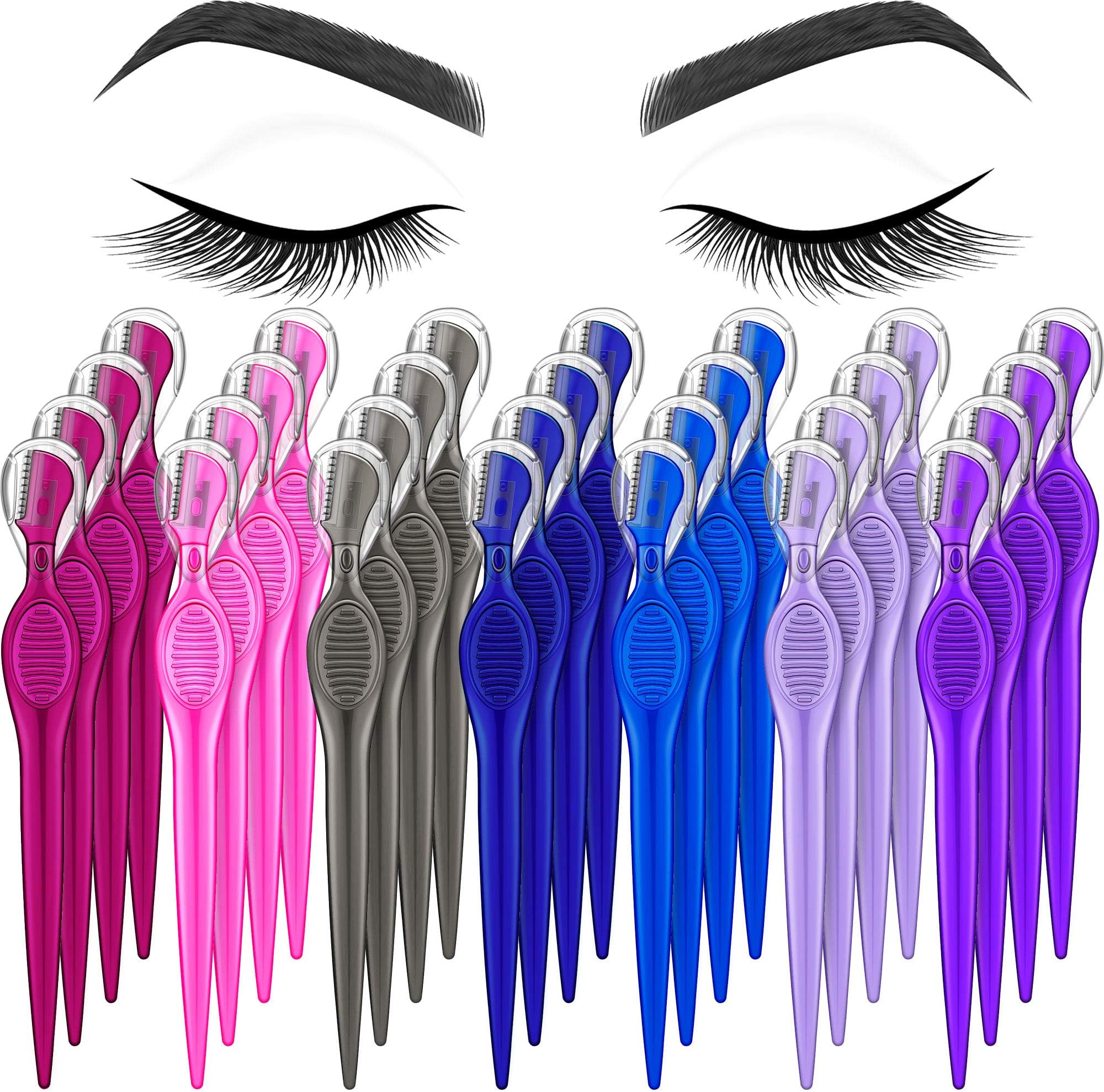 Mudder 28 Pcs Eyebrow Razor Knife Shaver Trimmer Shaver Multipurpose Exfoliating Tool Facial Hair Removal for Women Valentine Gift Giving(Assorted Colors)