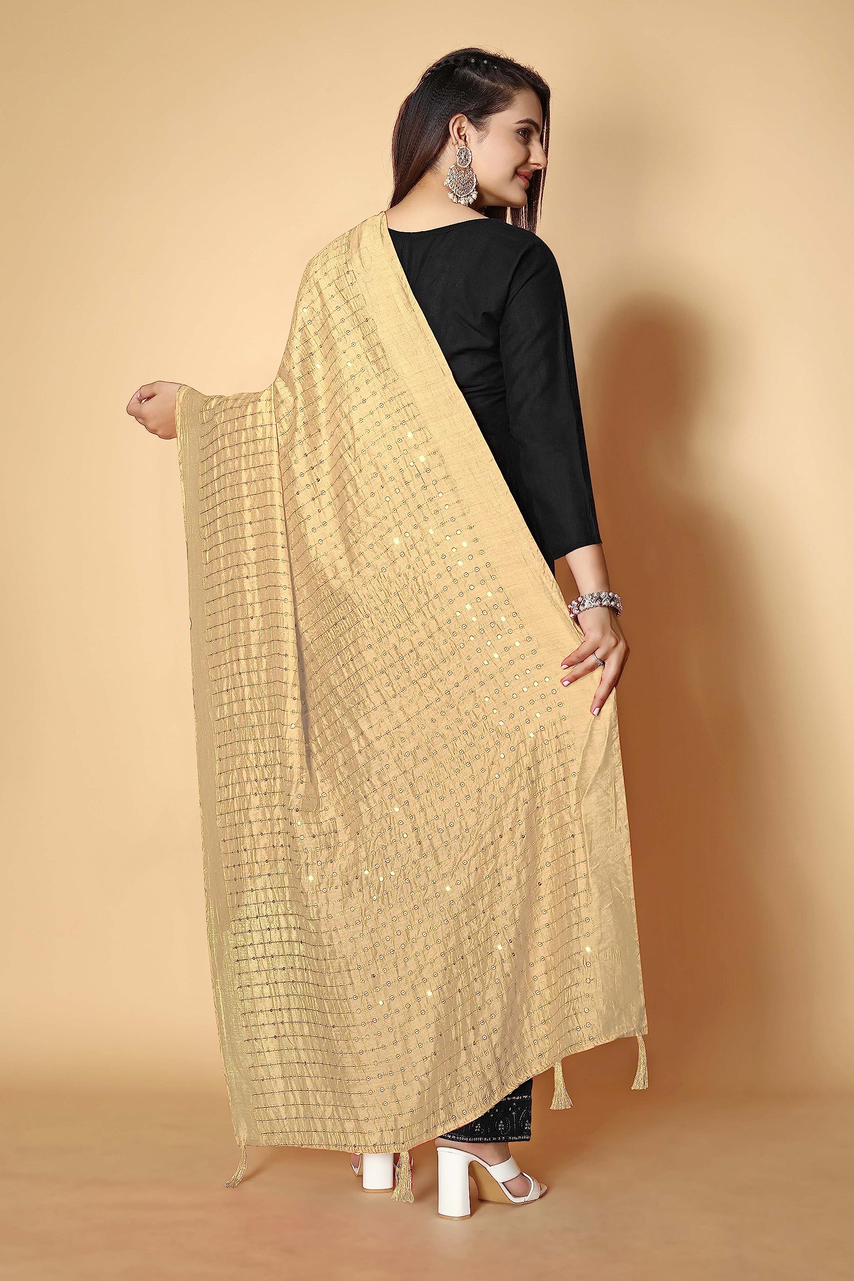 KEMZA Women's Embroidered Mirror Cotton Dupatta (Gold_Free size) with Rajasthani Aari Work - Image 4 thumbnail