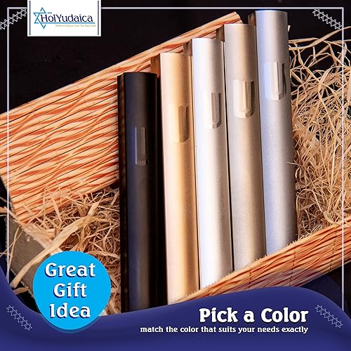 Miniatura 5 de Funda de aluminio de aspecto plano para mezuzá (desplazamiento no incluido) acabado brillante con espinilla impresa, cubierta de mezuzá fácil de