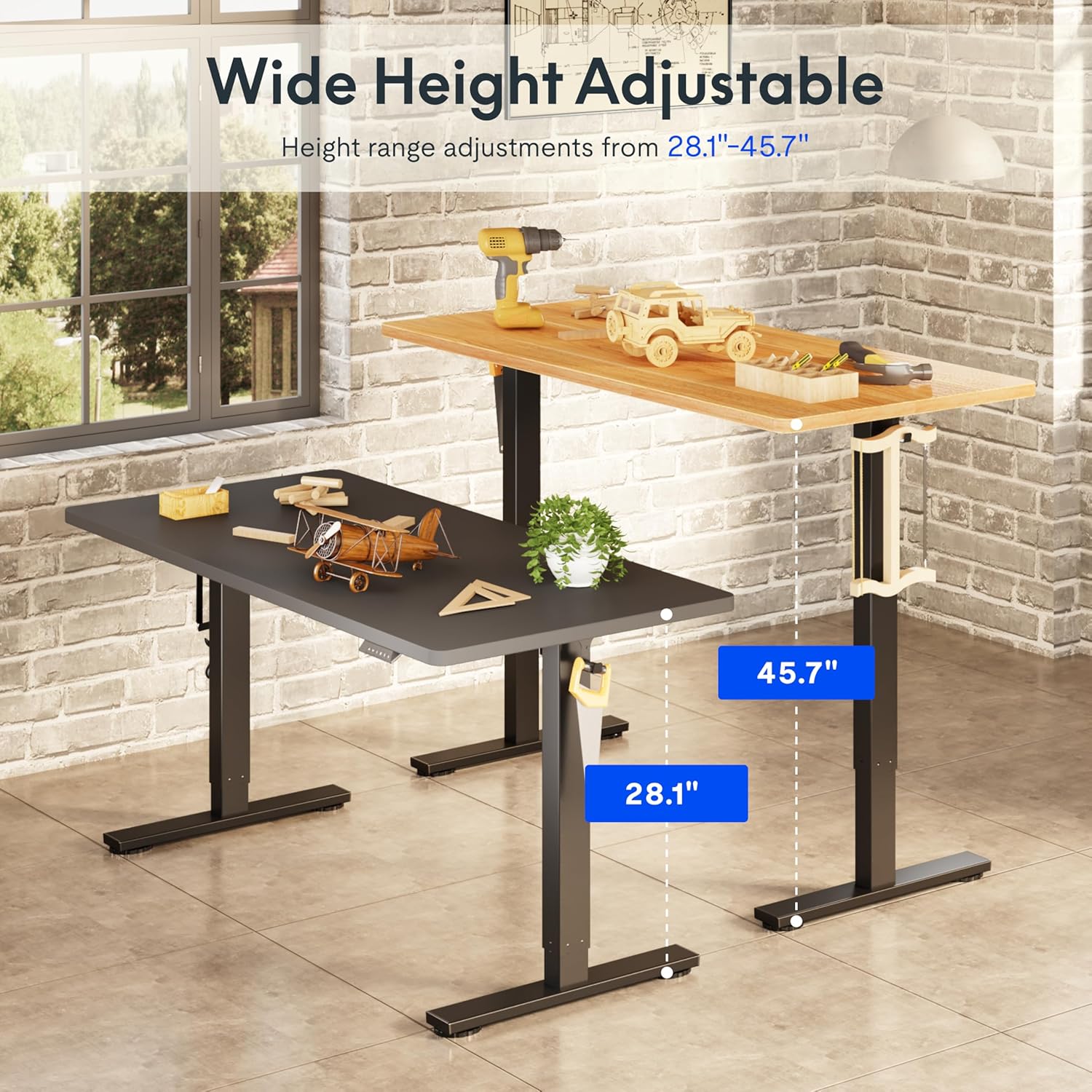 FLEXISPOT Electric Adjustable Workbench, 55x28 Inches Ergonomic Worktable for Garage, Workshop, Office and Home, Spacious Desktop for Woodworking Sewing and Crafts, Black, 2 Packages
