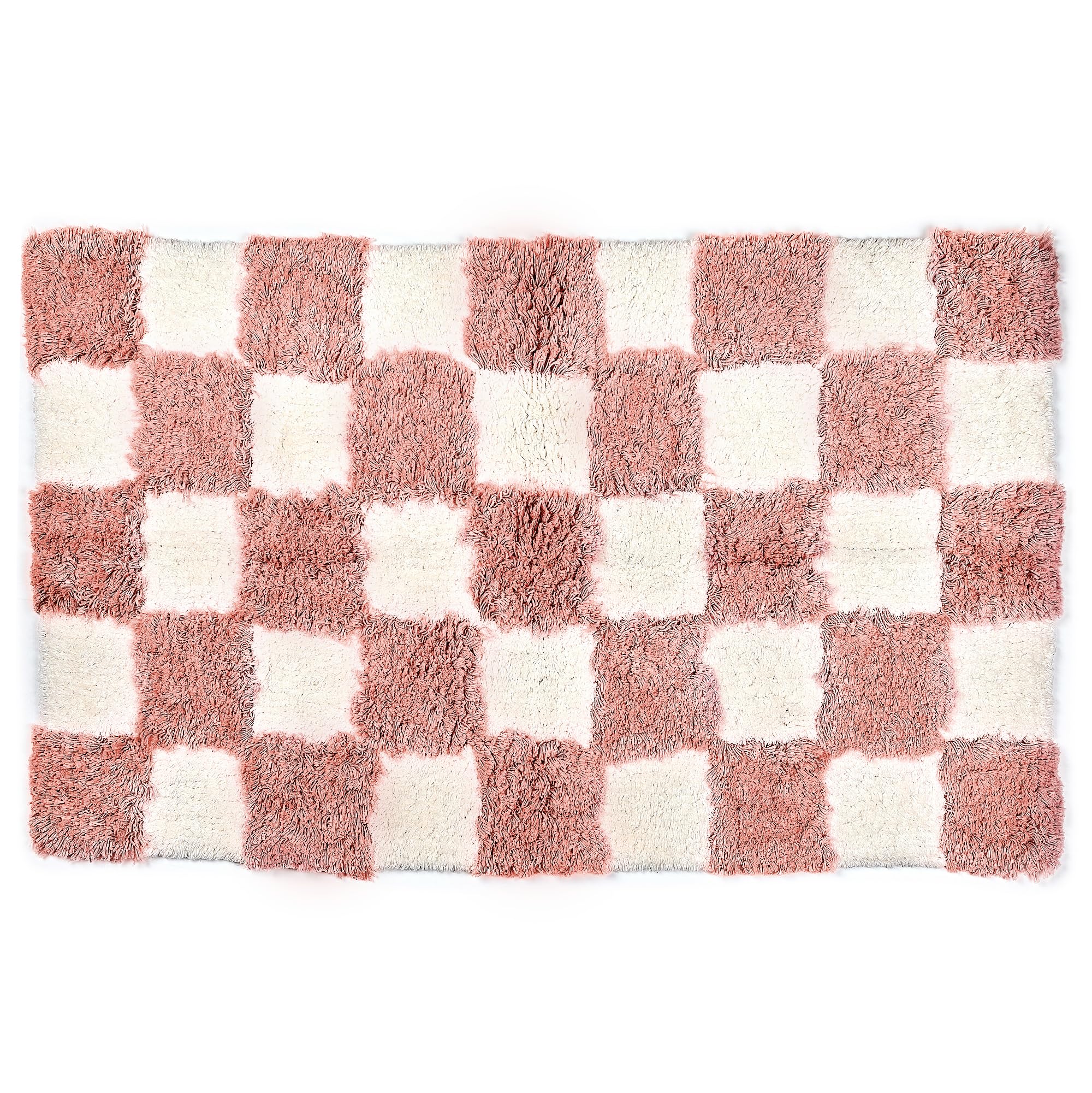 MACKENZIE-CHILDS Checkerboard Bath Rug Washable Bath Mat for Restroom Decor 24 x 40 Pink-and-White Check