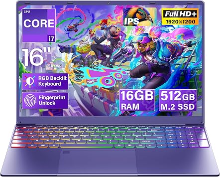 16" Purple Laptop, 16GB RAM 512GB SSD, 1920x1200 FHD IPS