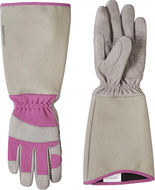 Amazon Basics Rose Pruning Thorn Proof Gardening Gloves with Forearm Protection, Purple, L