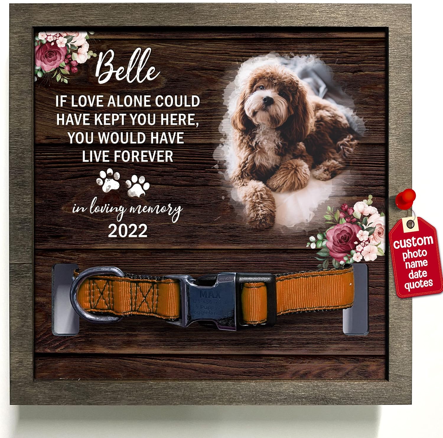 Customized Dog Collar Frame Memorial Pet Remembrance Gifts in Memory of Dog Pet Loss Sign for Dogs Lover Gifts Sentimental Pet Keepsake Remembrance Pet Sympathy Gifts Christmas Supplies