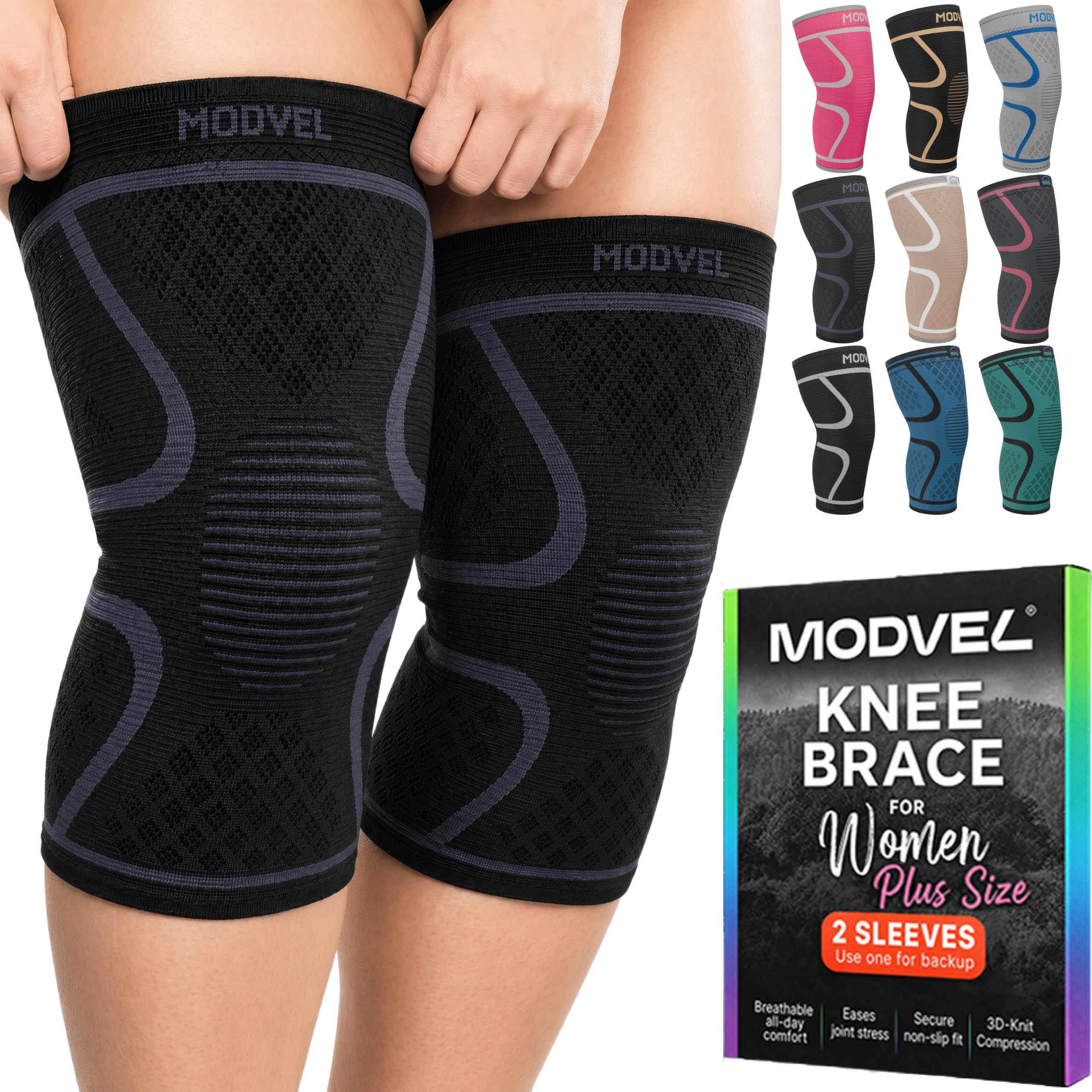 MODVEL Komfortable Kniebandage für Damen und Männer - Sanfte Kniestütze zur Unterstützung und Stabilisierung - Weiches, Atmungsaktives Material für Komfort bei Bewegung, Spaziergang & Zuhause
