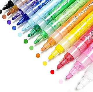 Acrylic Paint Marker Pens, Rush Deer 12 Colors Craft Paint Pens for Rock Painting, Ceramic, Canvas, Wood, Stone,Canvas, Ha...