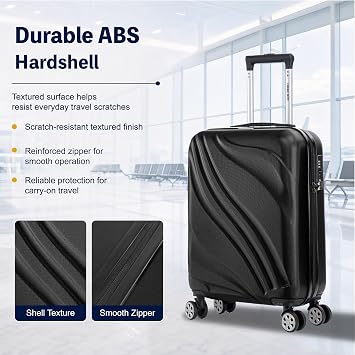 Cabin Suitcase, 55x38x20cm Ryanair Cabin Approved Black