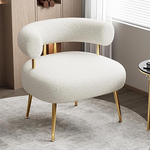 Mid Century Sherpa Boucle Accent Chair, Round Upholstered Barrel Arm