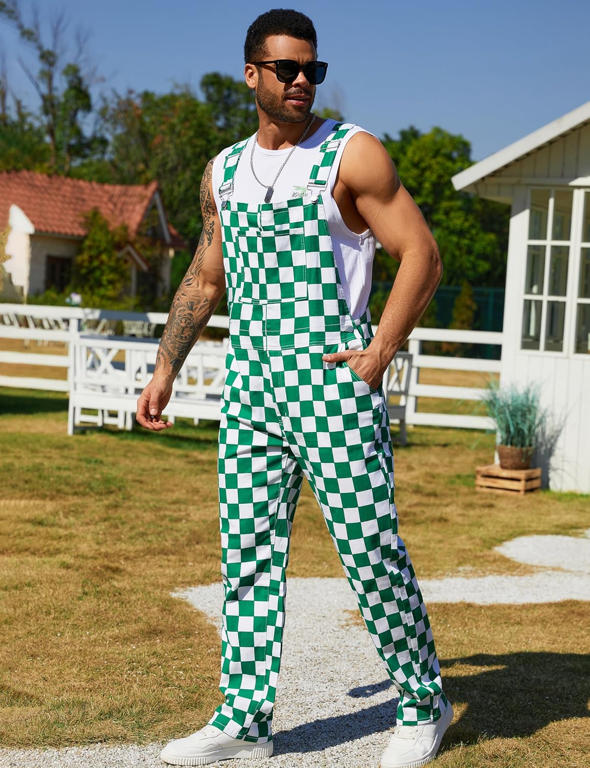 Overalls for Men Checkered Jumpsuits Stretchy Rompers Work Bibs Coveralls Plaid Overol Para Hombre