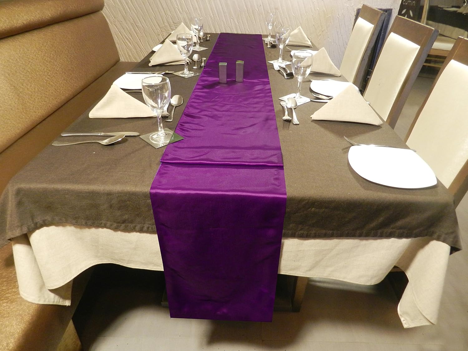 ELINA'S Pack OF10 Wedding 12 x 108 inch Satin Table Runner Wedding Banquet Decoration- (PURPLE2)