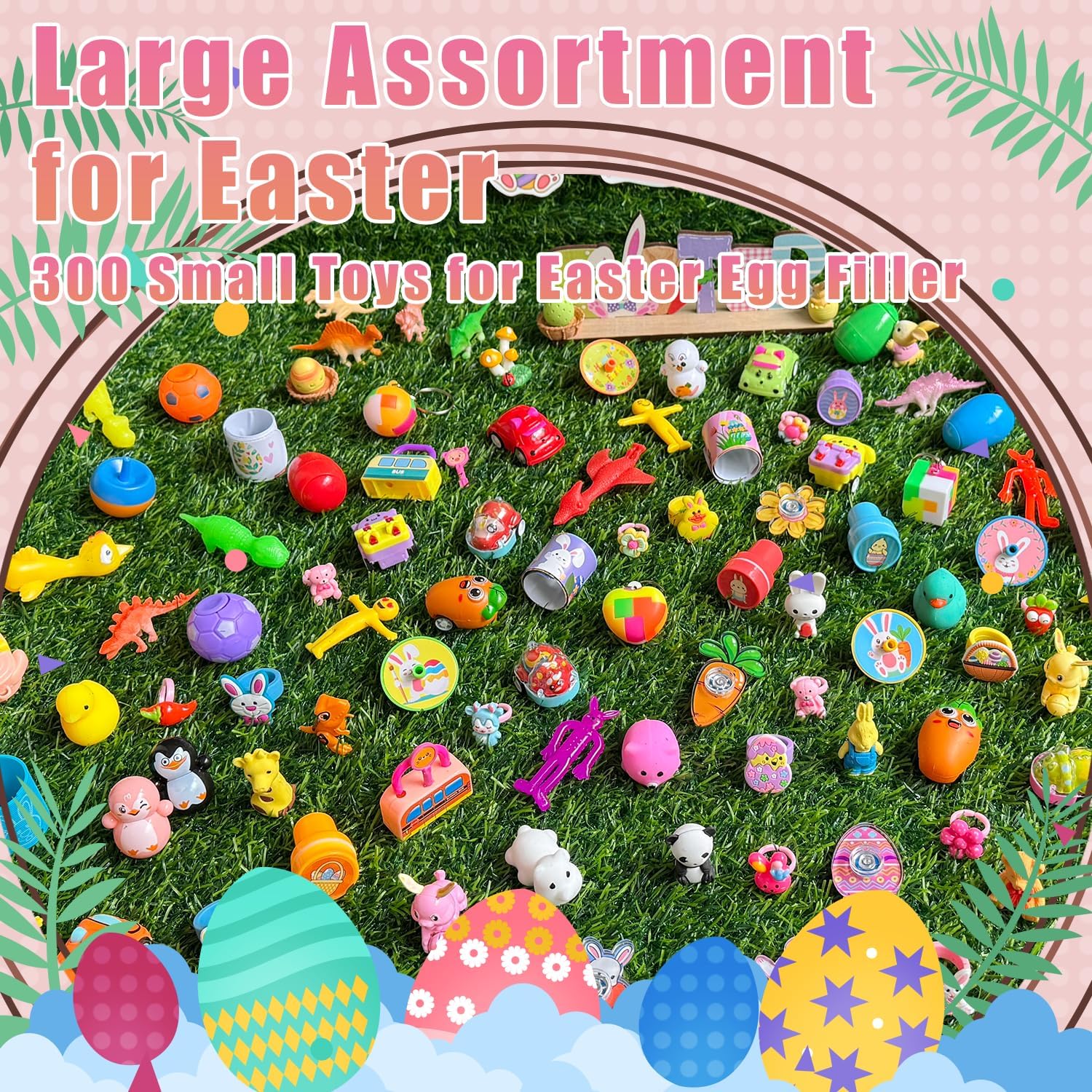 SQZUWIT 300 Pcs Easter Egg Fillers Basket Stuffers Essentials, Small Miny Toys Bulk Assortment Gift for Kids Girls Boys Party Favors Classroom Prize Supplies